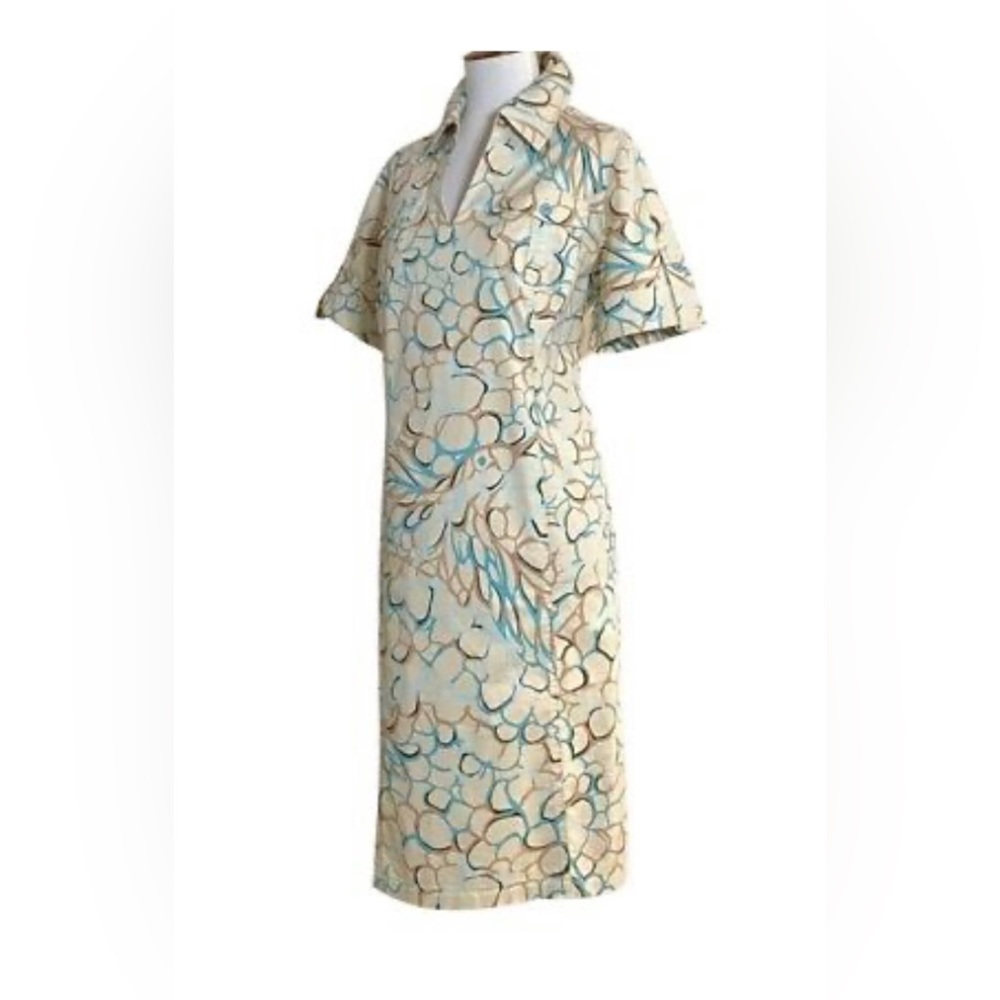 Elegant Cream and Blue Women's Dress